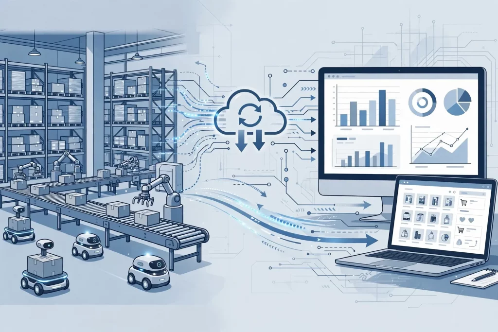 Una empresa con automatización logística conectando ERP y ecommerce